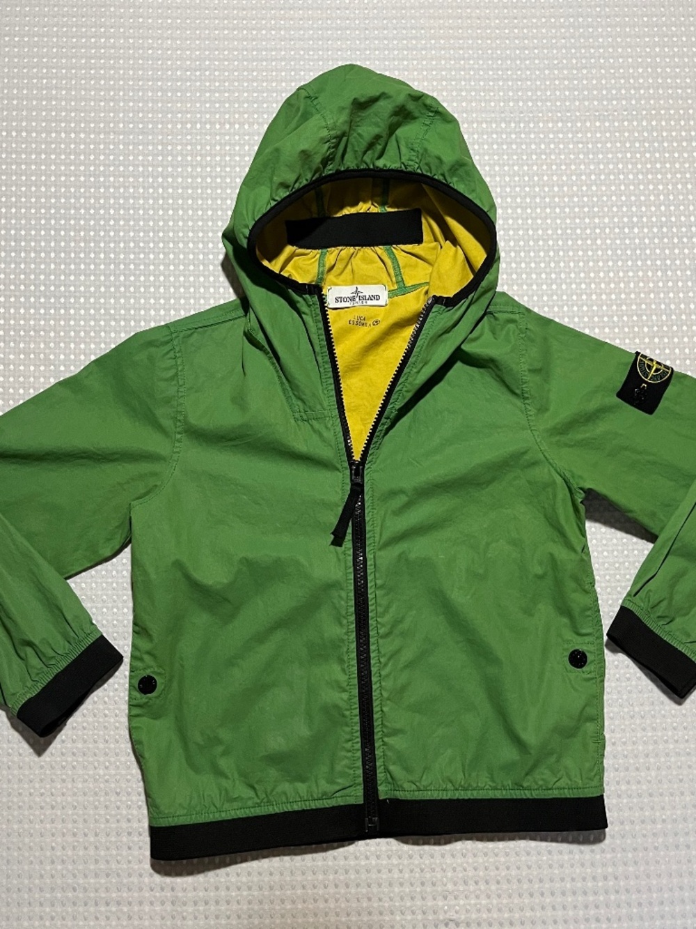 Stone Island Junior Kids Green Hooded Zip Windbreaker Jacket w/Logo